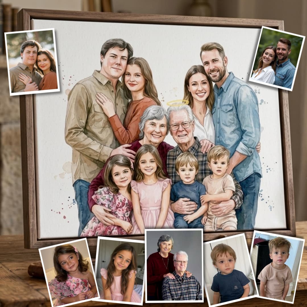 Personalized remembrance watercolor portrait painted by hand