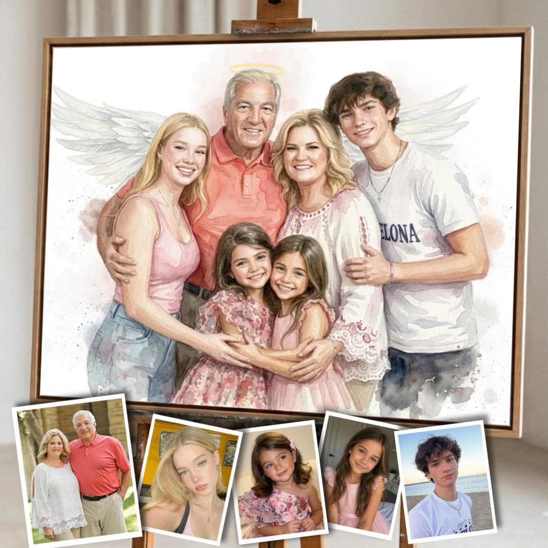 Custom hand-painted memorial watercolor portrait from a photo