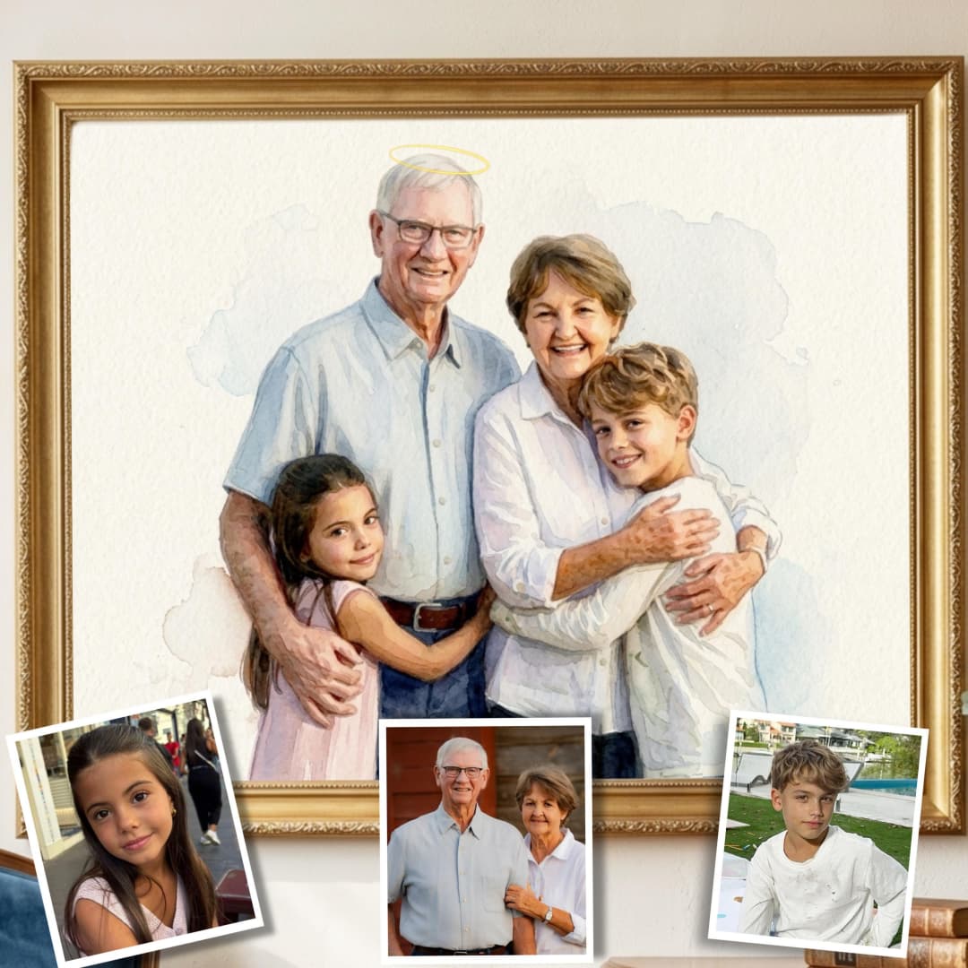 Custom hand-painted memorial watercolor portrait from a photo