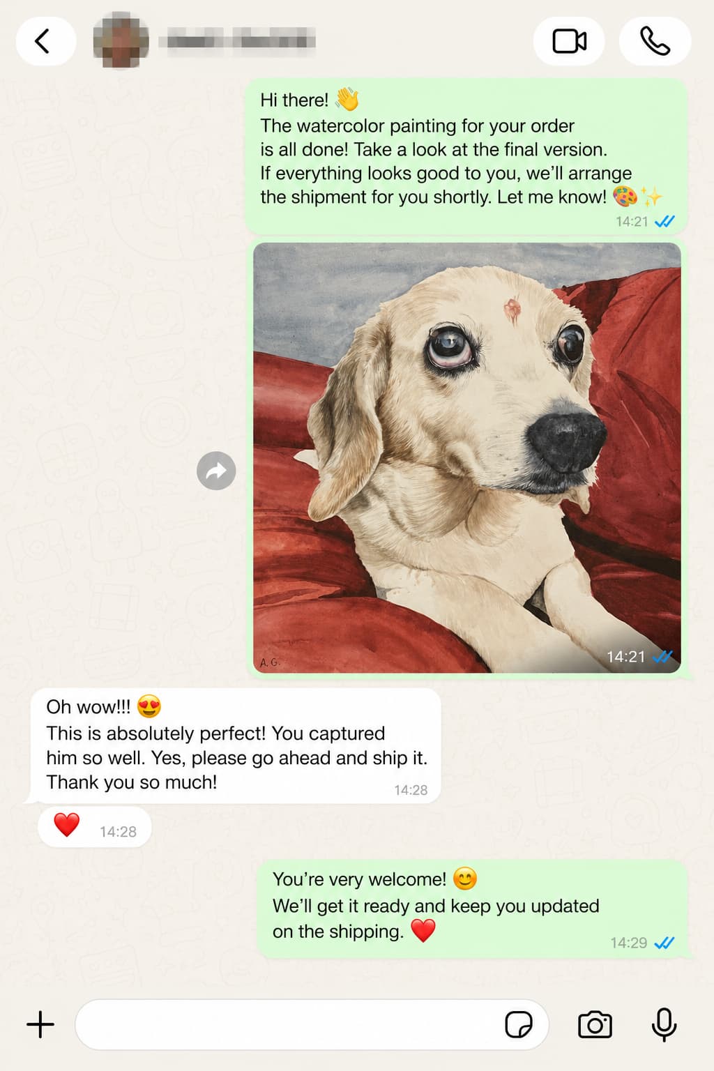 Customer WhatsApp review screenshot
