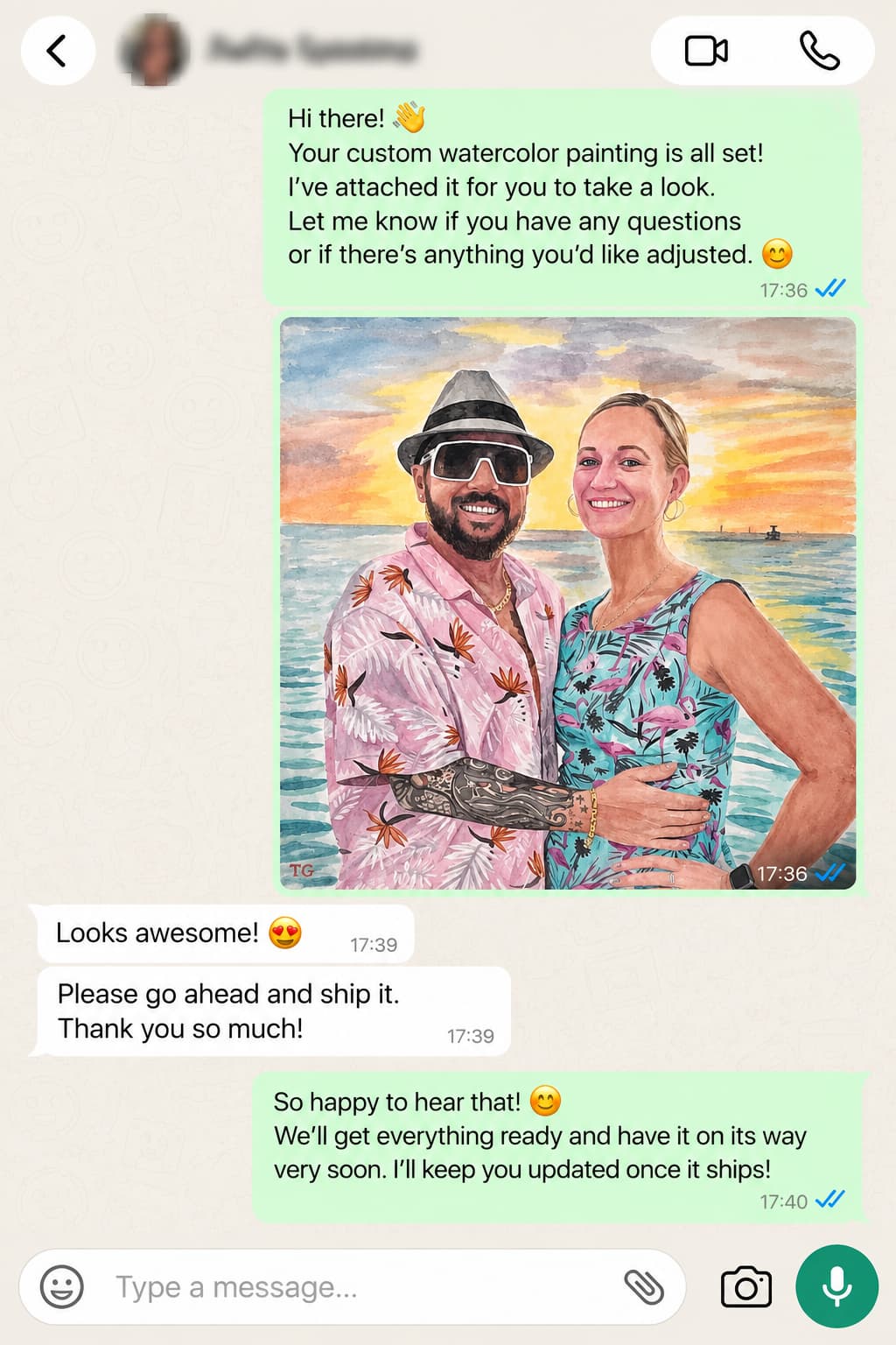 Customer WhatsApp review screenshot