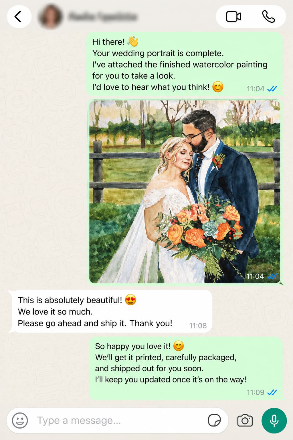 Customer WhatsApp review screenshot