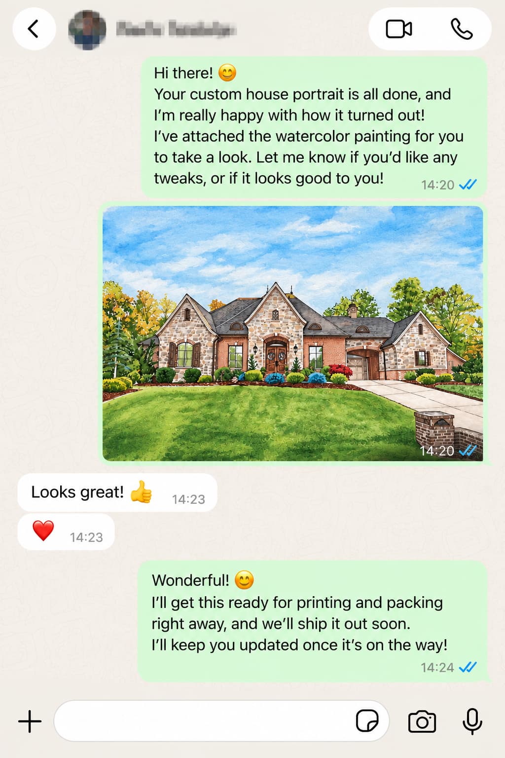 Customer WhatsApp review screenshot