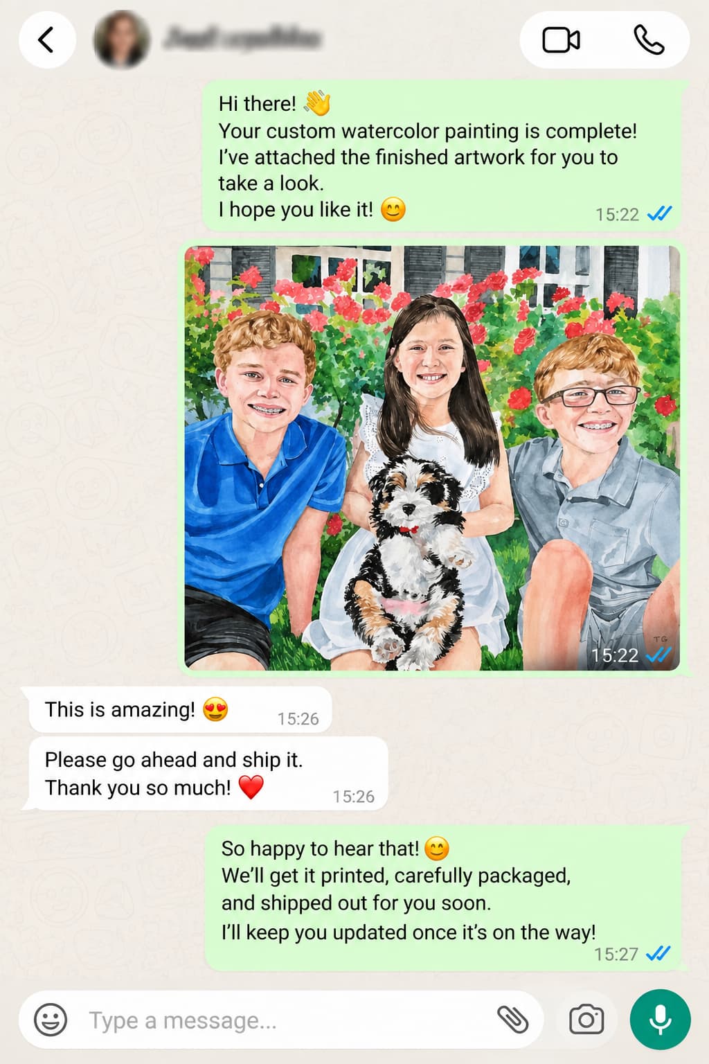 Customer WhatsApp review screenshot