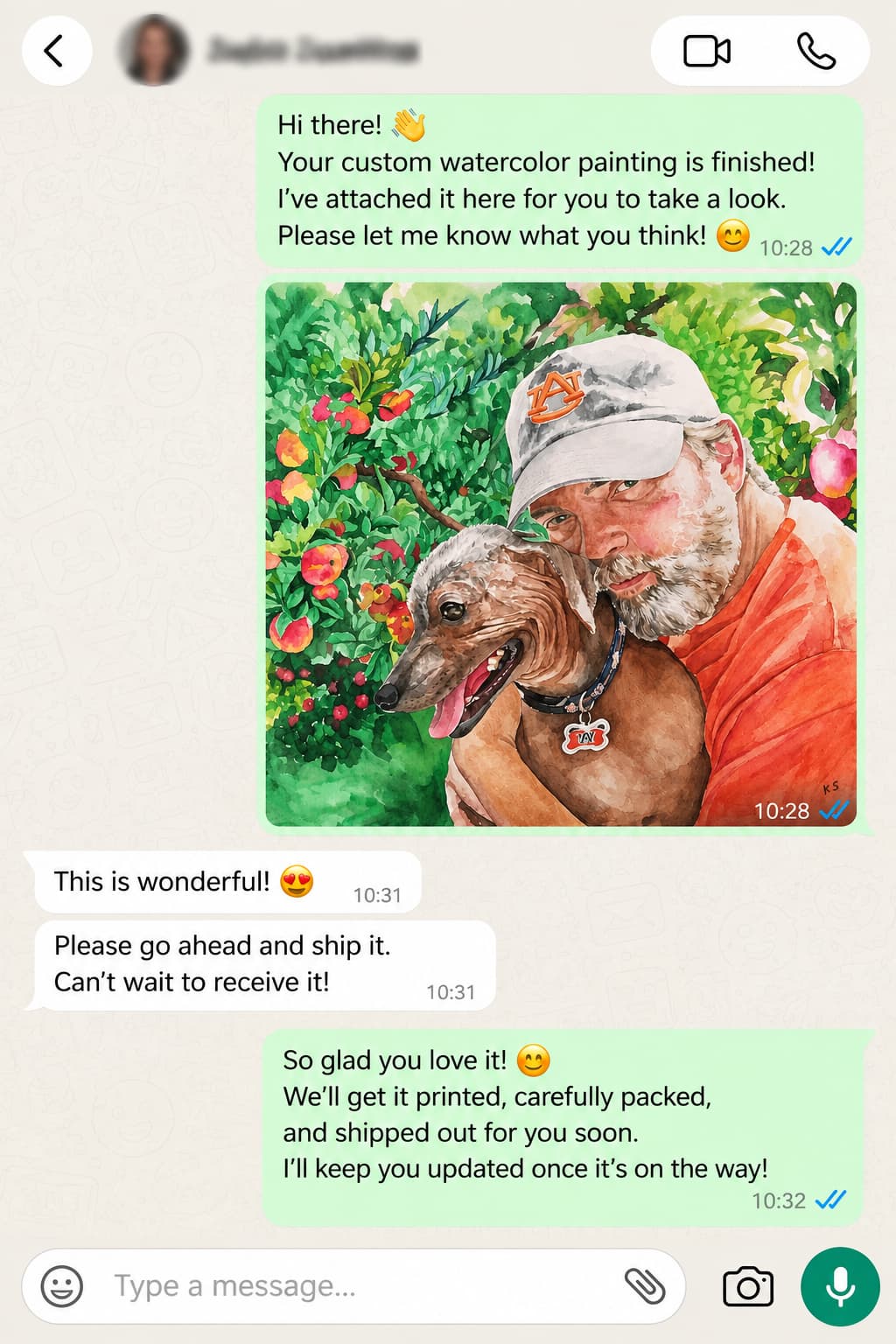 Customer WhatsApp review screenshot