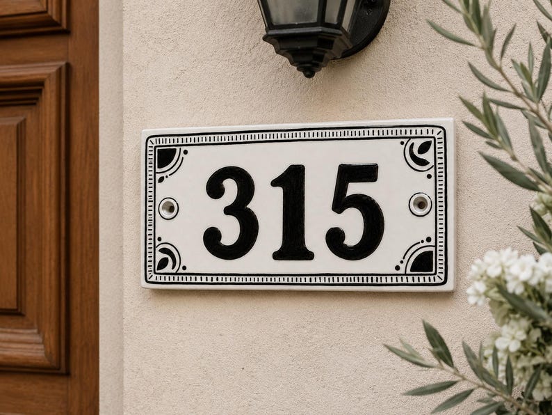 Personalized hand-painted ceramic house number plaque - 05