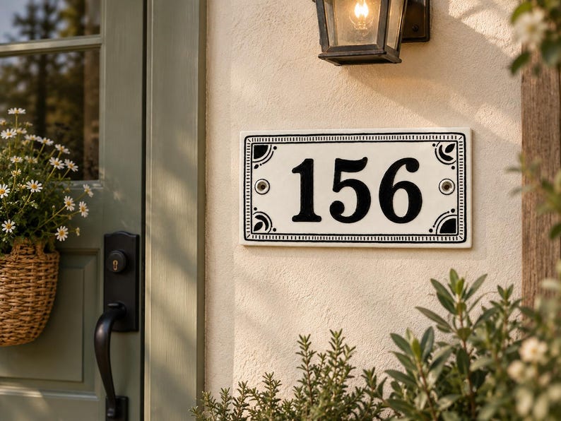 Personalized hand-painted ceramic house number plaque - 06