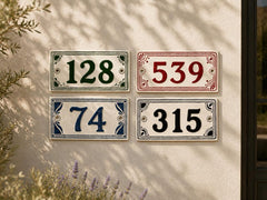 Personalized hand-painted ceramic house number plaque - 07