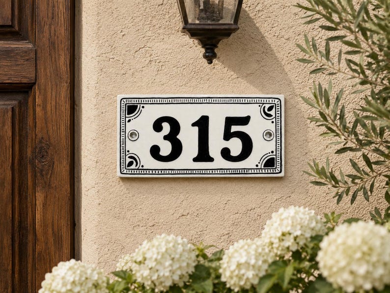 Personalized hand-painted ceramic house number plaque - 12
