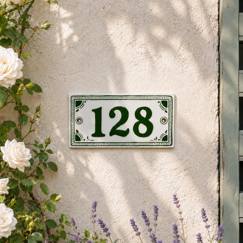 Personalized hand-painted ceramic house number plaque - 15