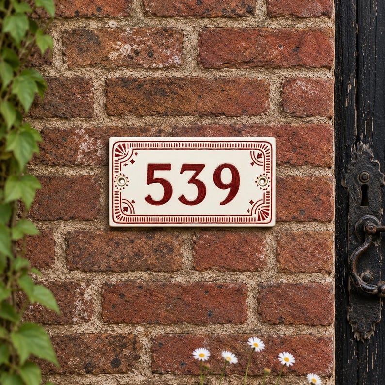 Personalized hand-painted ceramic house number plaque - 16