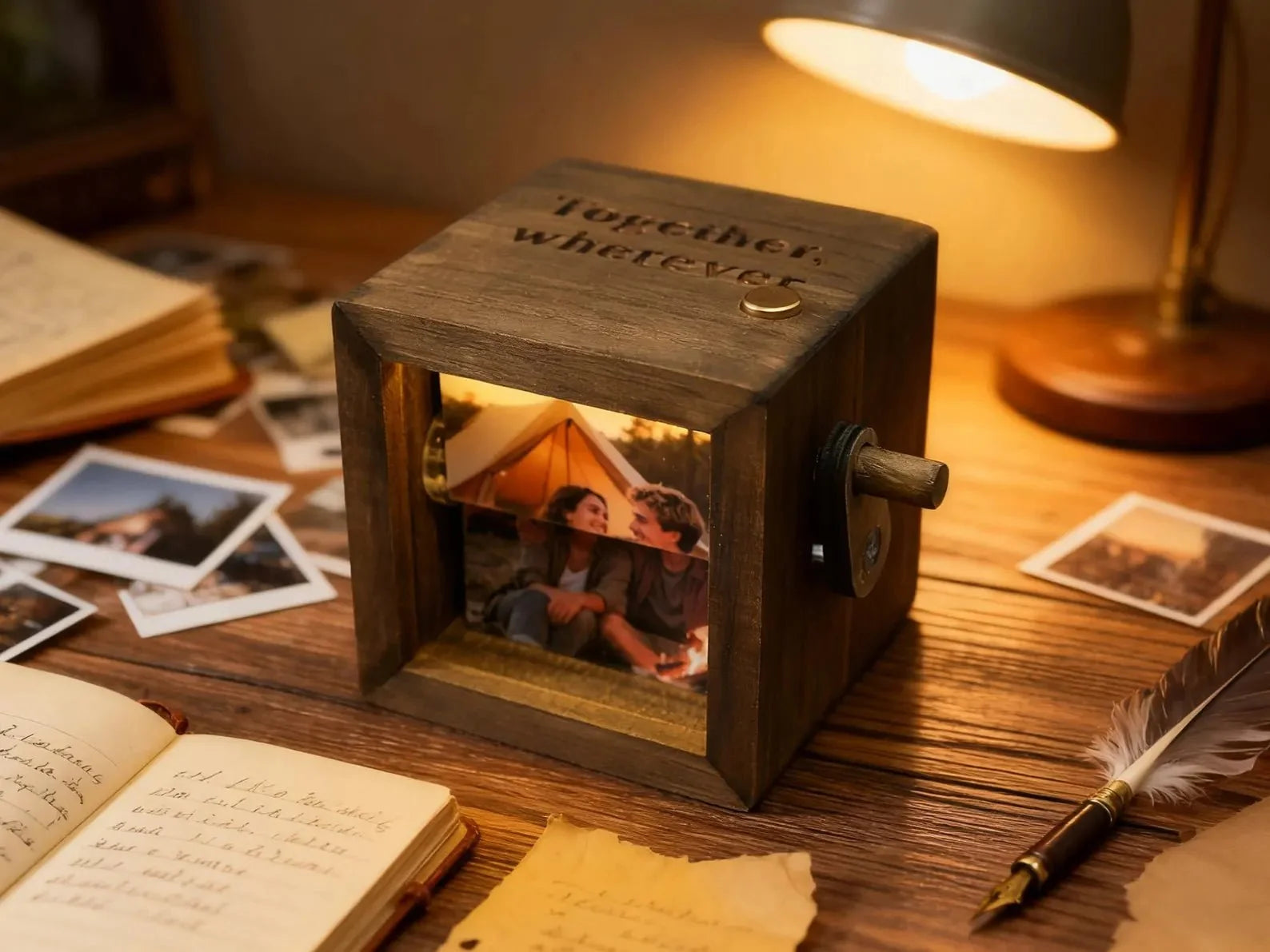Personalized Text Photo Flipbook Animation Box, Wooden Photo Book with Light