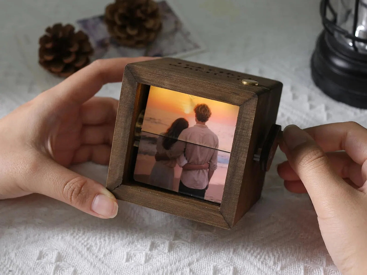 Personalized Text Photo Flipbook Animation Box, Wooden Photo Book with Light