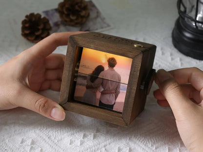 Personalized Text Photo Flipbook Animation Box, Wooden Photo Book with Light