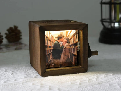 Personalized Text Photo Flipbook Animation Box, Wooden Photo Book with Light