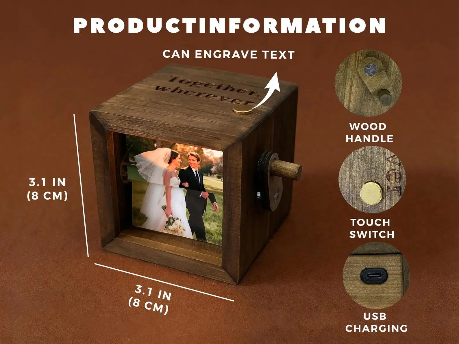 Personalized Text Photo Flipbook Animation Box, Wooden Photo Book with Light