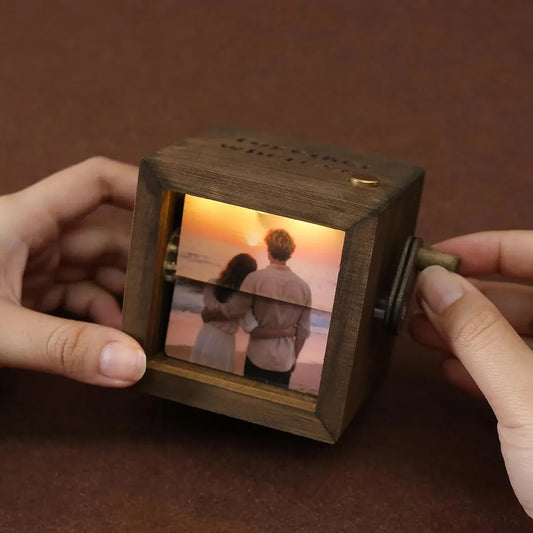 Personalized Text Photo Flipbook Animation Box, Wooden Photo Book with Light