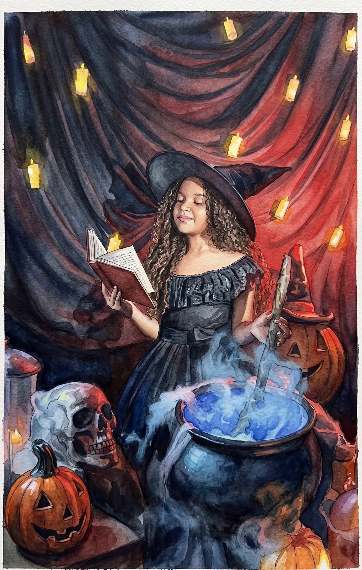 Custom Hand-Painted Halloween Watercolor Portrait