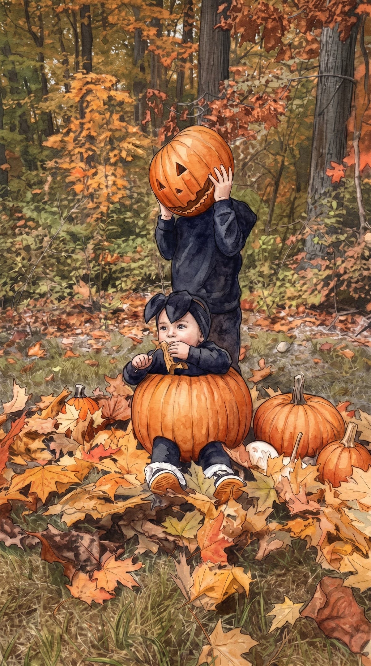 Custom Hand-Painted Halloween Watercolor Portrait