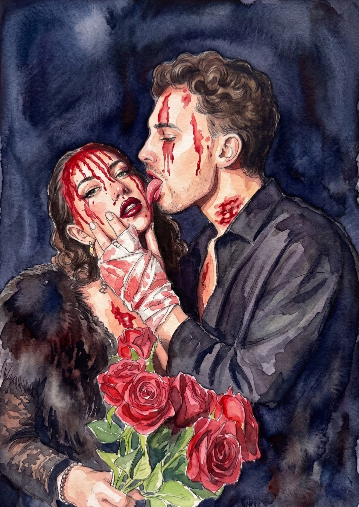 Custom Hand-Painted Halloween Watercolor Portrait