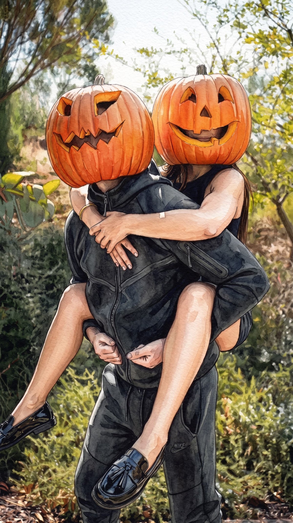 Custom Hand-Painted Halloween Watercolor Portrait